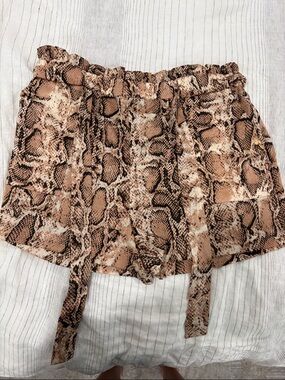 L'Academie Snake Print Tie-Waist Shorts in Tan and Black